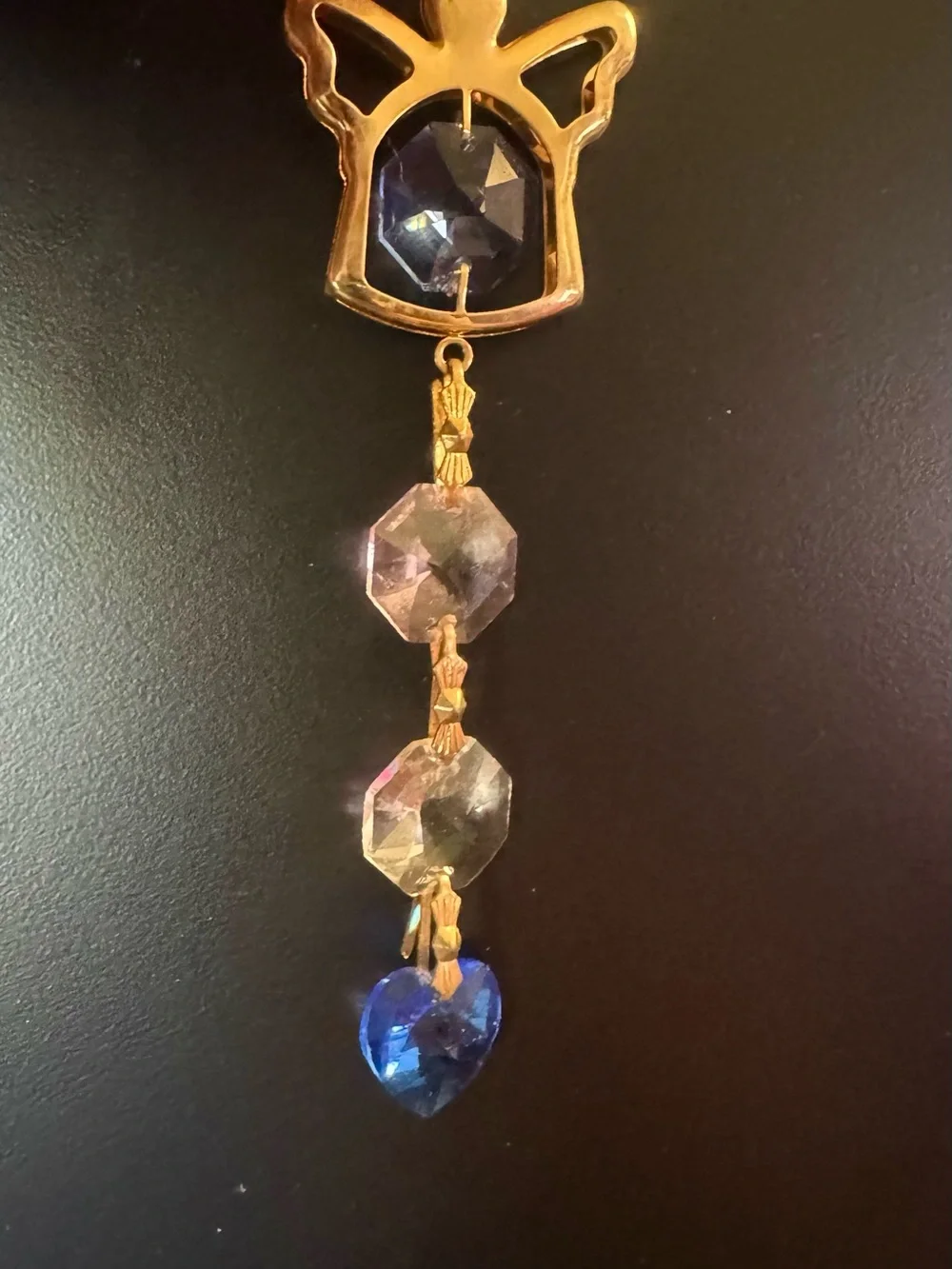 Gold Angel Crystal Pendant Ornament with Blue Heart Drops